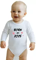 Vaikiškas margintas bodis New Baby BORN IN 2025 rožinis