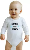 Vaikiškas spausdintas bodis New Baby BORN IN 2025 mėlynas