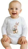 Kūdikių bodis su spaudiniu New Baby Rabbit su gėlėmis