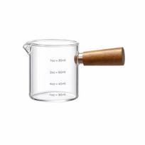 Karščiui atsparus stiklinis matavimo puodelis su medine rankena, 2 oz, Double-mouth Small Measuring Cup