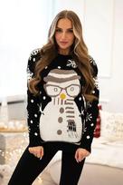 Moteriškas juodas kalėdinis megztinis Snowman, Universalus