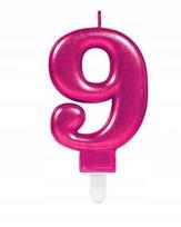 Rožinė torto žvakutė "9", 8 cm