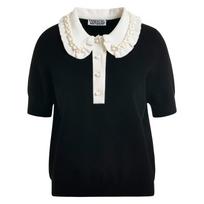 Polo marškiniai trumpos rank. moterims, Juoda, 1 embroidered knit polo
