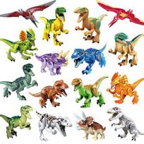 Mažų dalelių dinozaurų statybiniai blokeliai Spalvingi Tyrannosaurus Rex, Triceratops, Pterozauras, dvigubos karūnos drakonas, Velociraptor statybiniai blokeliai beige
