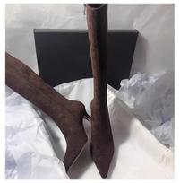 Fashion Pointed Toe Knee-High Boot Sexy Thigh High Boots Womens Side Zipper Suede Elastic High Heels Modern Shoe Zapatos De Mujer 35 juoda