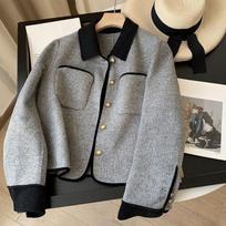 Xiaoxiangfeng Short Street Gray Jacket for Women, Autumn and Winter Retro Design, Long-sleeved Top with Niche Temperament S