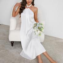 Satin Backless Halter Nightgown Long Flowy Multi-Color Sexy Women's Comfortable Loungewear 888 Elegant Flattering Sleepwear Perfect for Lounging S