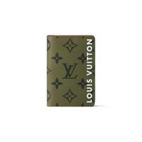 Louis Vuitton Pocket Organizer Monogram Print Flap Closure Wallet Men Wallet Khaki-Green Crimson M82797 Box(Basic Set+Box)