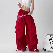 Summer Jazz Street Dance Retro Wide Leg Pants Loose Straight Work Pants for Women S raudona