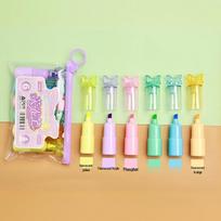 6-Color Mini Fluorescent Cartoon Planner Pens for Students – Cute, Portable, and Colorful Markers 1 Bag of 6 Pens beige