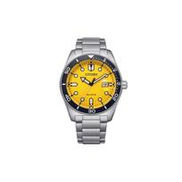 CITIZEN 100m atsparus vandeniui Kvarcinis Plieninė apyrankė vyriškas laikrodis geltonas ciferblatas AW1760-81Z geltona