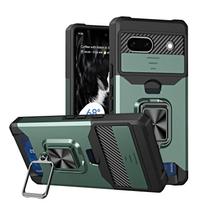 Shockproof Card Holder Case For Google Pixel 10A 9A 10 9 Pro XL 8 7A 7 6 A Pro Slide Camera Slot Wallet Protect Ring Stand Cover For Pixel 6 žalia