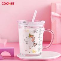 COOKSS Kids' Glass Milk & Drinking Cup with Straw and Handle