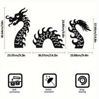 Set of 3 Metal Dragon Garden Stakes, Decorative Lawn Patio Ornaments, Outdoor Wall Art Sculptures TY5364