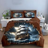 Pirate Ship Wall Decor Set Multiple Sizes Kid'S And Adults' Bedroom Exquisite 3Pc Bedding Set, Gift EU Twin 135X200cm&set