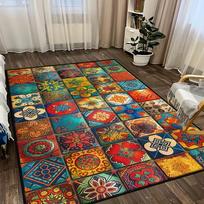 Bohemian Mandala Plaid Print Area Mat, for Living Room Bedroom Indoor/Outdoor Decor, Bedroom Comfort Durable Polyester Rugs 40x60cm