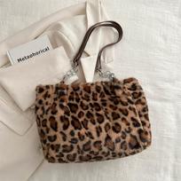 Leopard Print Faux Fur Handbag for Women Winter Soft Warm Large Capacity Tote Purse Fashionable Portable Fluffy Bag for Girls ruda