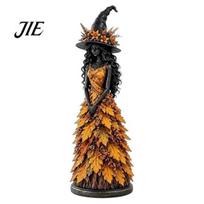 Unique Gothic Decor Autumn Witch Figurine Statue, Resin Halloween Fall Tabletop Decor, Indoor Decorations Shelf Ornament for Mantel Fireplace 30cm geltona