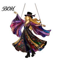 Stained Glass Wind Spinner Dancing Lady Sun Catcher, Handmade Spinner, Patio Hanging Decoration Boho Sunlight Catcher for Window Garden Porch 1pc