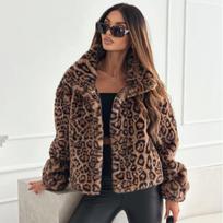 Rudeninis ilgomis rankovėmis leopardo raštas pliušinis trumpas švarkas moteriškas Elegantiškas žieminis storas aksomas plius dydis šilti paltai Moteriški madingi gatvės laisvi paltai 25 000 S ruda