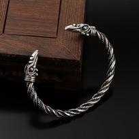 Foreign Trade Vintage Viking Raven Head Adjustable Male Open Bracelet Punk Party Punk Hip Hop sidabras