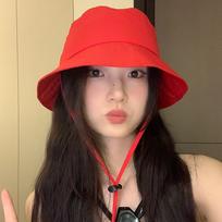 Red Fisherman Hat Women's Korean Version New Summer Casual Sunshade Versatile Face Showing Small Outdoor Sun Protection Hat Windproof Basin Hat M（56-58cm）