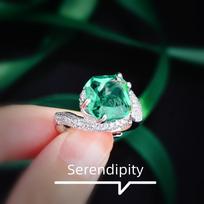 Imitation Paraiba Turn The World Around Ring, Lake Green High Carbon Diamond Colored Treasure Open Ring adjustable opening