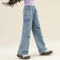 Girl's Autumn Letter Embroidered Flare Jeans 150 mėlyna