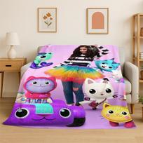 Cartoon Gabby Dollhouse Girl Flannel Blanket Soft Warm Throw Blanket for Bedroom Living Room Bed Travel Camping Picnic Kid 75x90cm blue