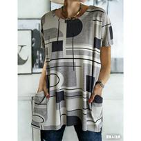 Summer printed short-sleeved T-shirt with pockets XL