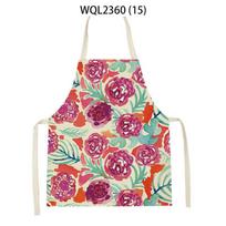 Flowers Pattern Kitchen Sleeveless Aprons Linen Bib Household Men Women Antifouling Clean Cooking Baking Waist Bib 68x55cm beige