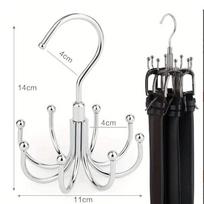 In-Stock Multifunctional 8-Hook Non-Slip Rotating Metal Hanger for Ties & Bags sidabras