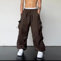 Streetwear Pavasarinės Harem Kelnės Laisvalaikio Kelnės Vyrams Elastingas Juosmuo Vienspalvės Krovininės Kelnės Daug Kišenių Laisvos Maišytos Kelnės Moterims M ruda