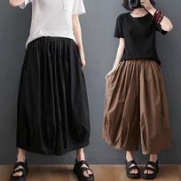 Women's Elastic Waist Wide Leg Cropped Pants Loose Fit Solid Culottes Casual Linen Look Palazzo Pants 2026 Spring Summer Plus Size Skirt Pants M juoda