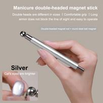 Nagų dailės magnetinis pagaliukas Katės akies magnetinis rutuliukas Aliuminio rankena Cilindriniai UV gelio magnetiniai įrankiai Dvigaliai nagų dizaino įrankiai sidabras