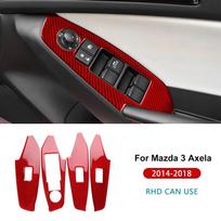 Kairiarankis RHD Tikras minkštas anglies pluošto lipdukas Mazda 3 Axela 2014 2015 2016 2017 2018 automobiliui Langų pakėlimo mygtukų skydelio apdailos priedai