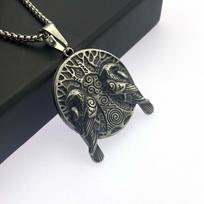 Necklace Retro Viking Embossed Double Eagle Back-to-back Versatile Fashionable Men's Pendant 50CM(Necklace Size)