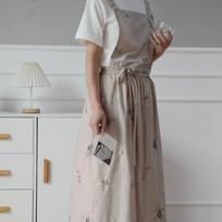 New Embroidery Flower Kitchen Apron Adjustable Pleated Style Cross-back Apron Cotton Dress Apron Garden Work
