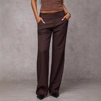 Spring Fall Foldover Waist Flare Leg Pants High Waist Button Detail Work Trousers S kava