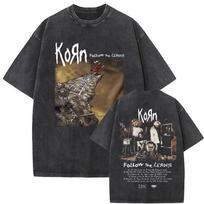 Washed Vintage Rock Band Korn Follow The Leader Double Sided Print Tshirt Rare Nu Metal Music Tees Men Gothic Oversized T Shirt S įvairiaspalvis