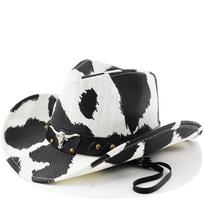 Vintage western cowboy hat - wide brim, unisex denim hat - cow print, bull head cowboy hat M（56-58cm） pieno baltumo spalva