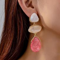 Retro Geometric Resin Patchwork Water Drop Dangle Earrings rožinė
