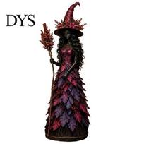 Hand Painted Resin Decor Autumn Witch Figurine, Halloween Statue, Fall Tabletop Decor, Shelf Decoration Seasonal Themed Gifts for Mantel Fireplace S B