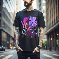 100% cotton TOPS UNISEX TEES MENS WOMENS Jinx Arcane T-Shirt Japanese Anime Cartoon Jinx Black T-Shirt Unisex 094 M