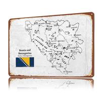 Handdrawn Bosnia Map D Texture Printed Poster Custom Vintage Metal Tin Plate Sign for Wall Art Home Decoration Gaming House 20x30cm（7.8x11.8inch）