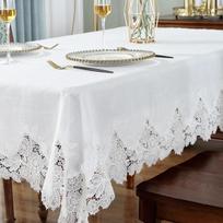 Stalo dangalas Baltas stalo uždangalas Amerikietiški lininiai medvilniniai stalo sijonai Stalo dangalas gėlių audinys Nordic TV spintelė Nėrinių raštas Modernus 145x145cm white