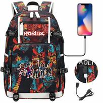 Roblox Žaidimų Pasaulis USB Didelės Talpos Paauglių Studentų Kuprinė Berniukams Mergaitėms Laisvalaikio Kelionėms ( 17inch )47cmx30cmx15cm A