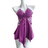 Silk Lingerie: Sexy Push-up Nightgown with Bow Detailing One Size violetinė