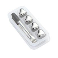 Heart-Shaped Whiskey Stones Reusable 304 Chillers for Wine Stainless Steel Non-Diluting Drink Cocktails with Tongs Dishwasher A