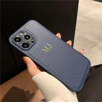 Individualizuotas telefono dėklas iPhone 17 16 15 14 13 12 11 Pro Max Plus 17 Air Initialai Vardas Prabangus odinis dėklas Dovanos For iPhone 17 tamsiai mėlyna spalva